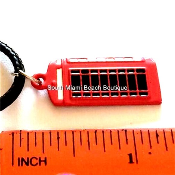 London England UK Phone Booth Box Necklace Red Charm Black Cord Enamel Britain - Picture 6 of 7